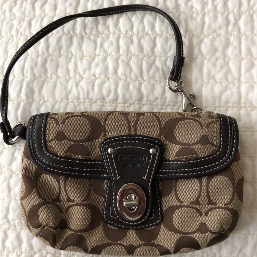 Coach Logo Brown Wristlet